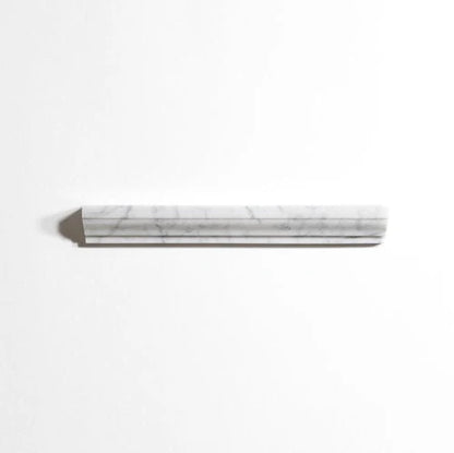 A long, narrow rectangular wall-mounted shelf or hook with a white marble-look surface and subtle gray veining, shown against a plain white background.