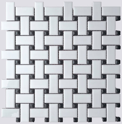 White/Black Mix Basketweave 1x2