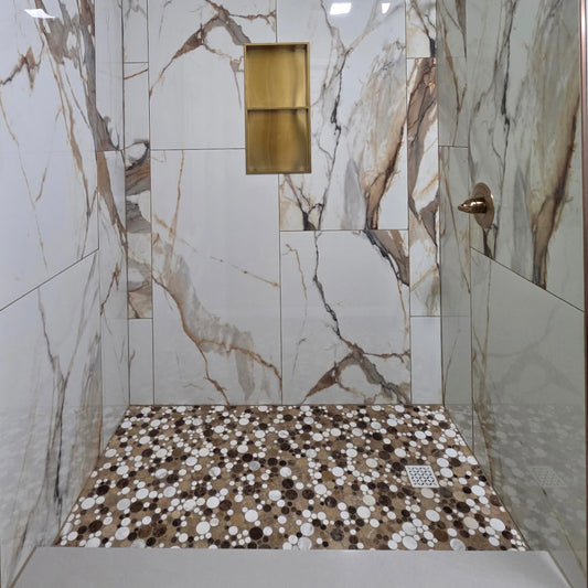 White Brown Mix Circle Mosaic 12x12