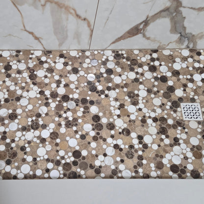 White Brown Mix Circle Mosaic 12x12