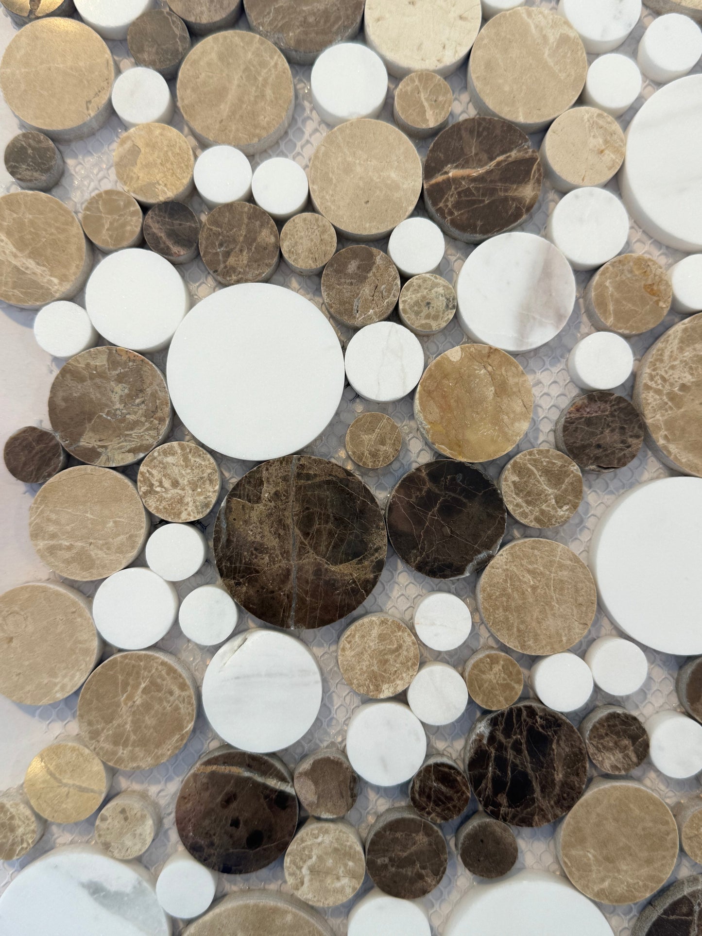 White Brown Mix Circle Mosaic 12x12