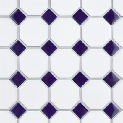 White Cobalt Dot Octagon 12x12 Matte
