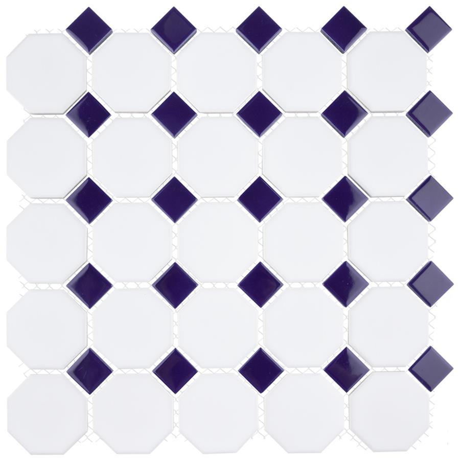 White Cobalt Dot Octagon 12x12 Matte