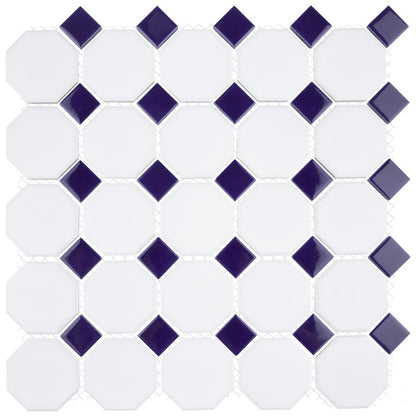 White Cobalt Dot Octagon 12x12 Matte