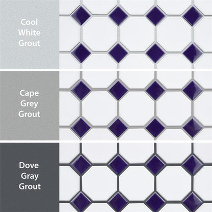White Cobalt Dot Octagon 12x12 Matte