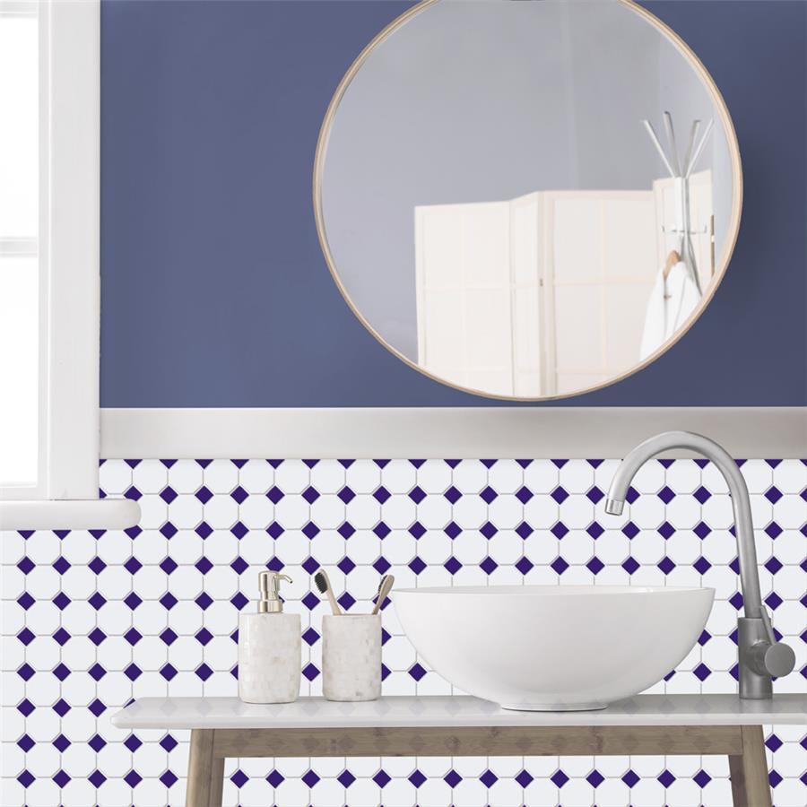 White Cobalt Dot Octagon 12x12 Matte