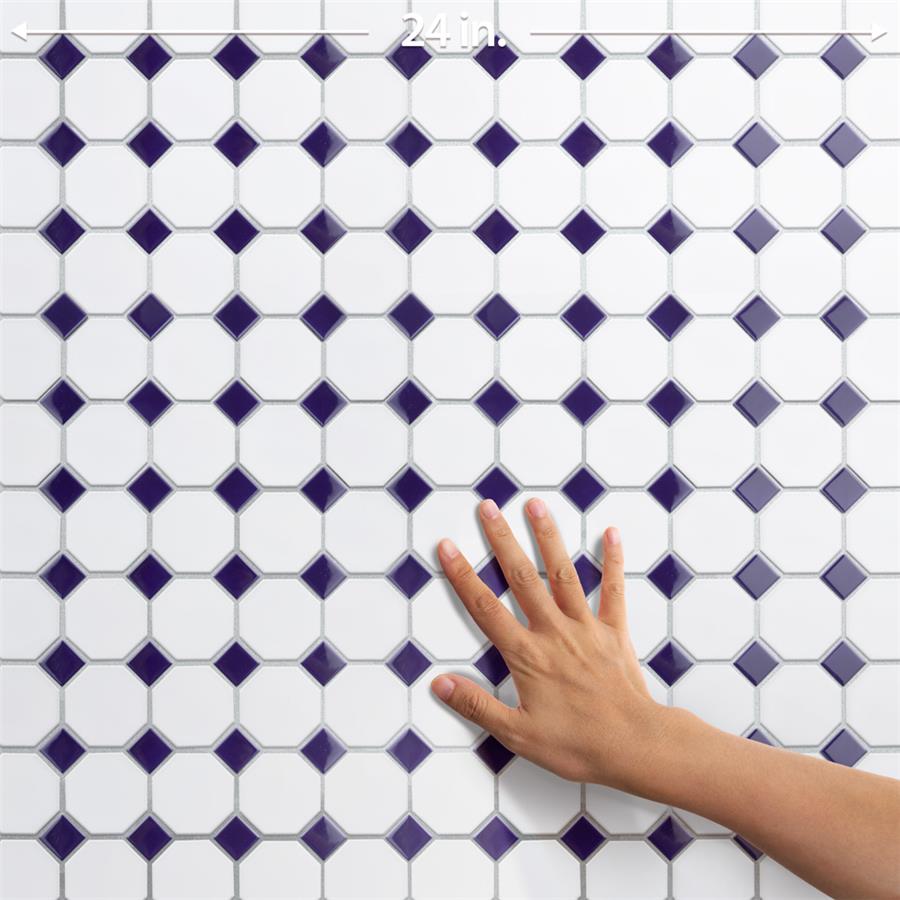White Cobalt Dot Octagon 12x12 Matte