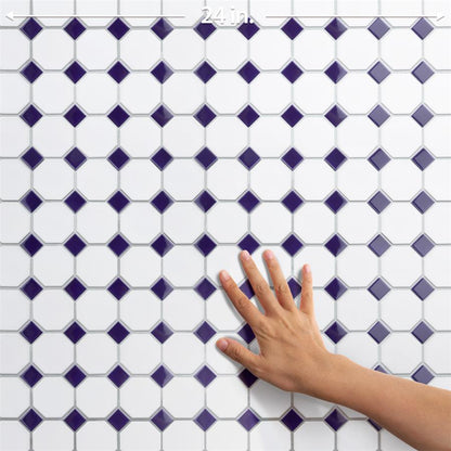 White Cobalt Dot Octagon 12x12 Matte