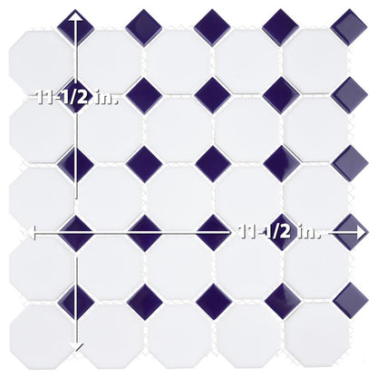 White Cobalt Dot Octagon 12x12 Matte