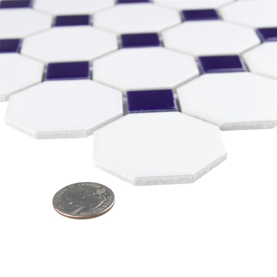 White Cobalt Dot Octagon 12x12 Matte