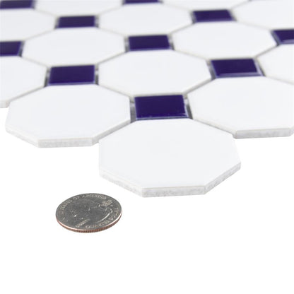 White Cobalt Dot Octagon 12x12 Matte