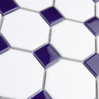 White Cobalt Dot Octagon 12x12 Matte