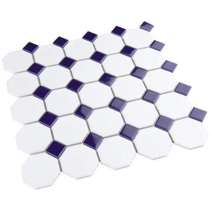 White Cobalt Dot Octagon 12x12 Matte