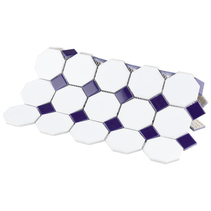 White Cobalt Dot Octagon 12x12 Matte