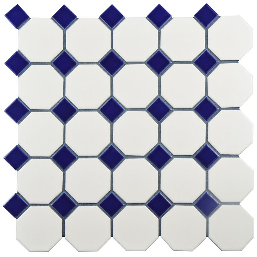 White Cobalt Dot Octagon 12x12 Matte