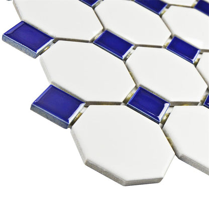 White Cobalt Dot Octagon 12x12 Matte