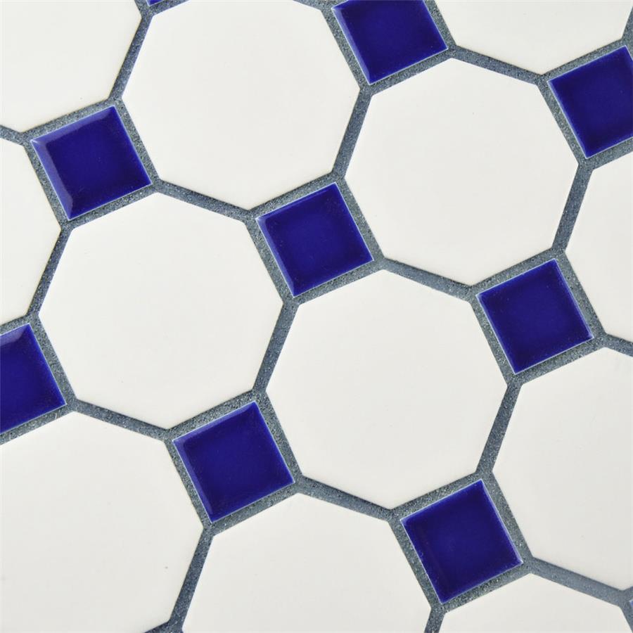 White Cobalt Dot Octagon 12x12 Matte