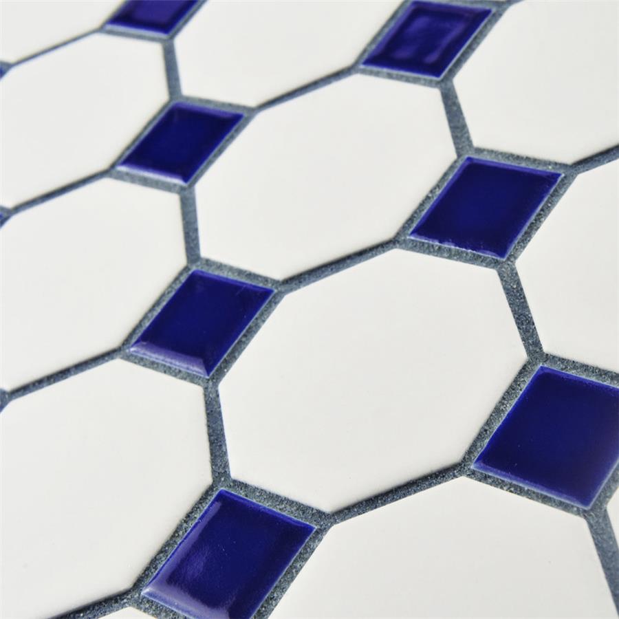 White Cobalt Dot Octagon 12x12 Matte