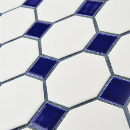 White Cobalt Dot Octagon 12x12 Matte