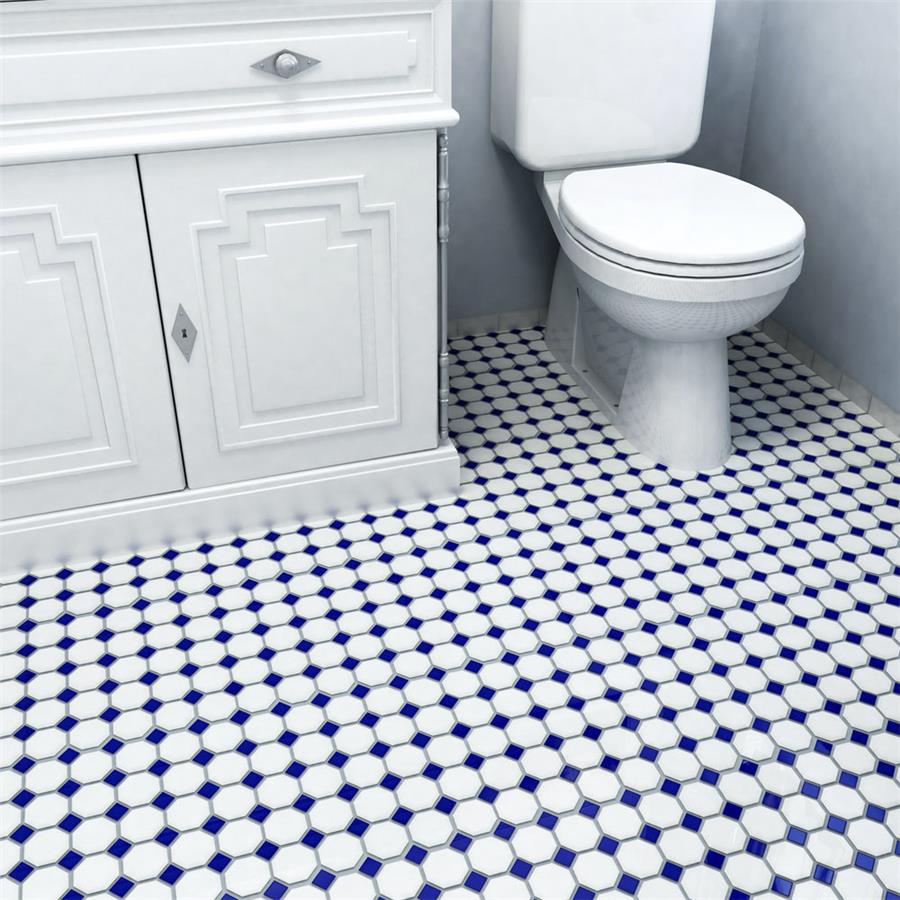 White Cobalt Dot Octagon 12x12 Matte