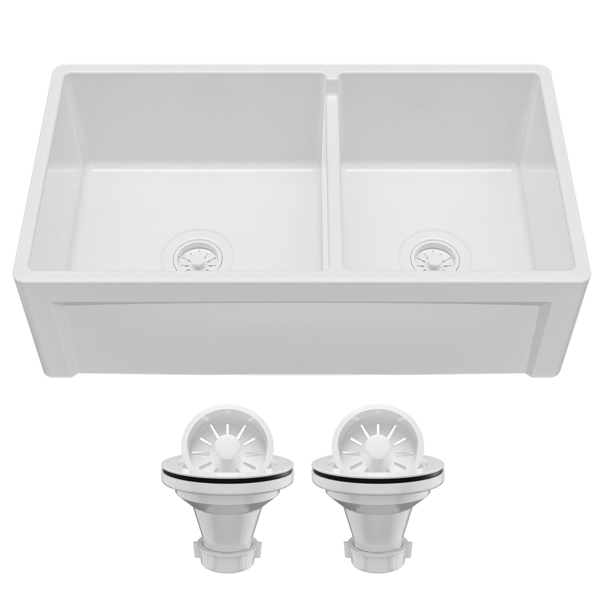 White Double Bowl Farmhouse Sink 33"