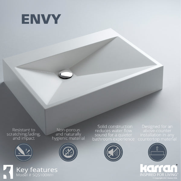 White Envy Quartz Vessel Vanity Sink 24-1/4"