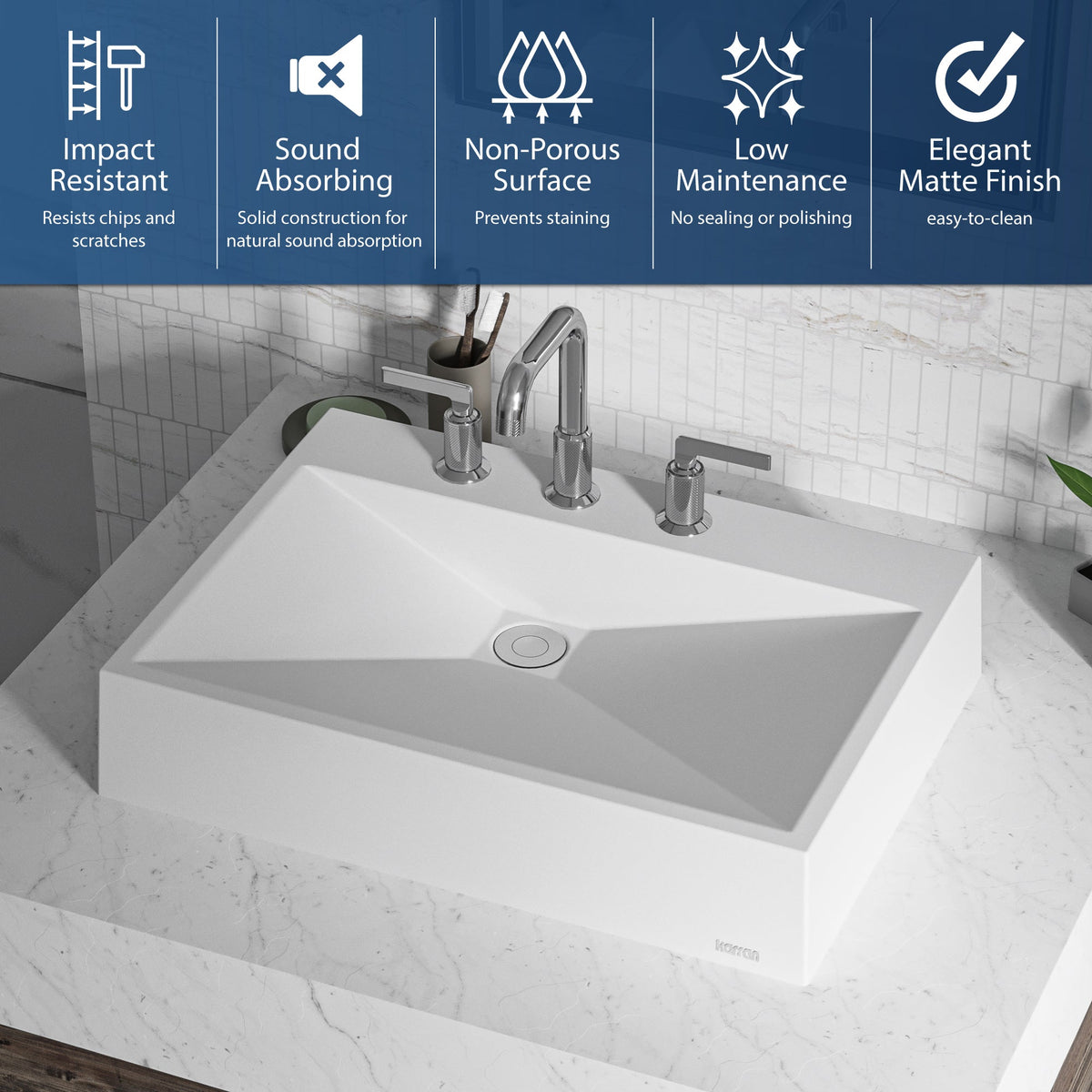 White Envy Quartz Vessel Vanity Sink 24-1/4"