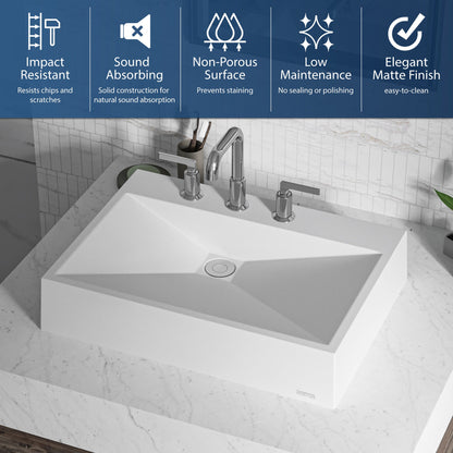 White Envy Quartz Vessel Vanity Sink 24-1/4"