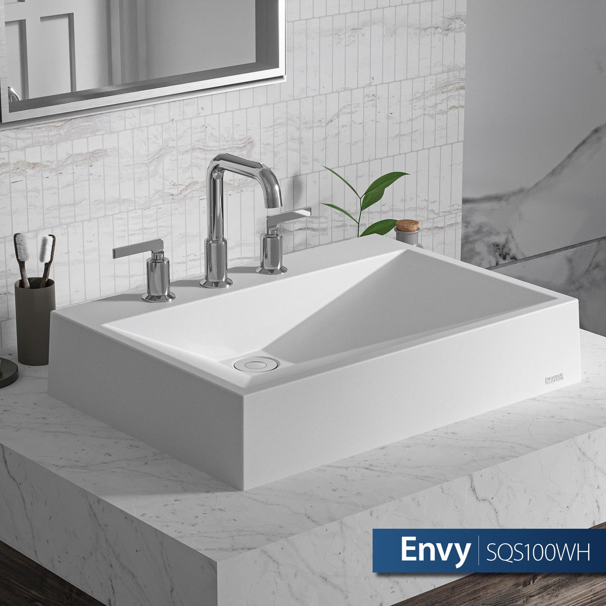 White Envy Quartz Vessel Vanity Sink 24-1/4"