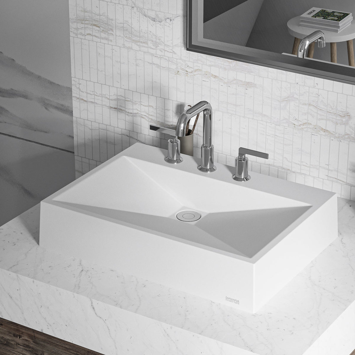 White Envy Quartz Vessel Vanity Sink 24-1/4"