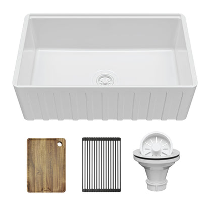 White Large Single Bowl Farmhouse Sink 30"