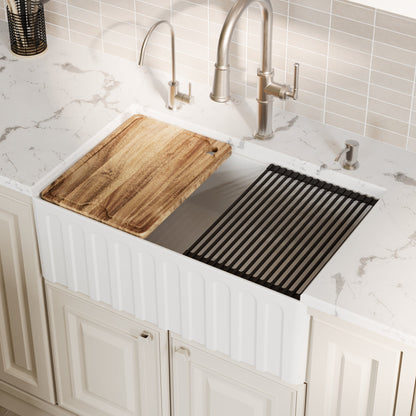 White Large Single Bowl Farmhouse Sink 30"