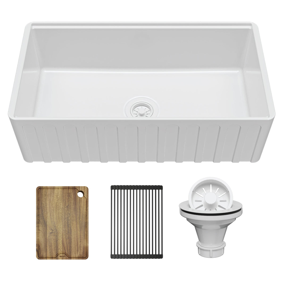 White Large Single Bowl Farmhouse Sink 33"