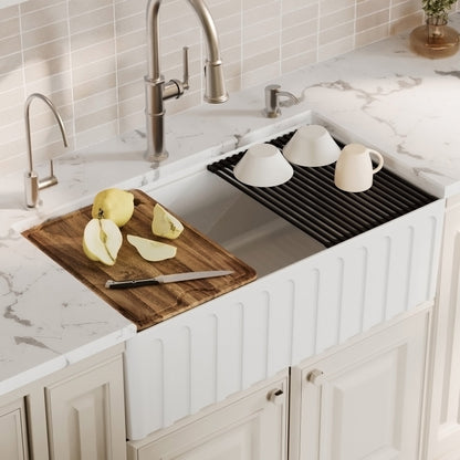 White Large Single Bowl Farmhouse Sink 33"