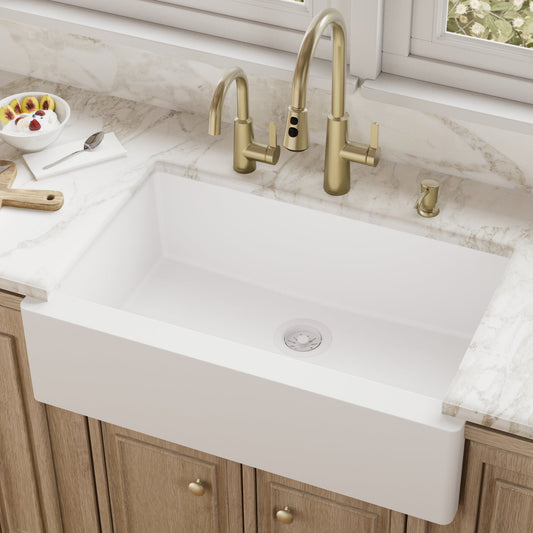 White Large Single Bowl Farmhouse Sink 34"