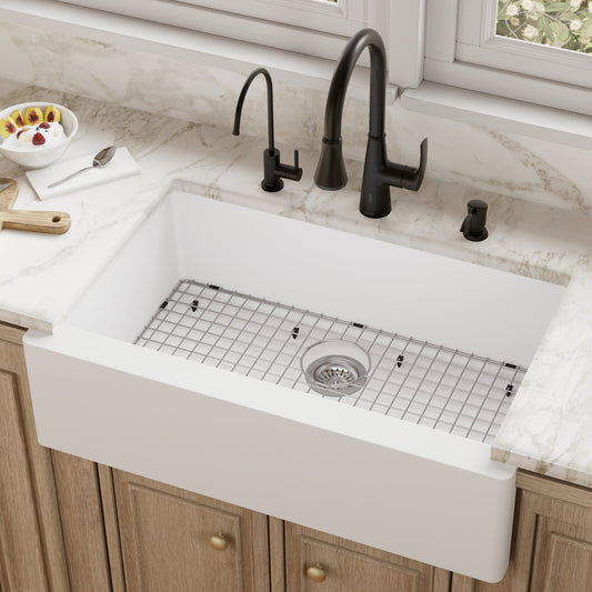 White Large Single Bowl Farmhouse Sink 34"