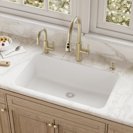 White Large Single Bowl Seamless Undermount Sink 30-7/8"