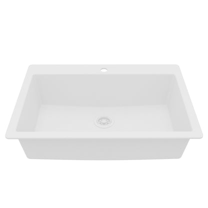 White Large Single Bowl Top Mount Sink 33"
