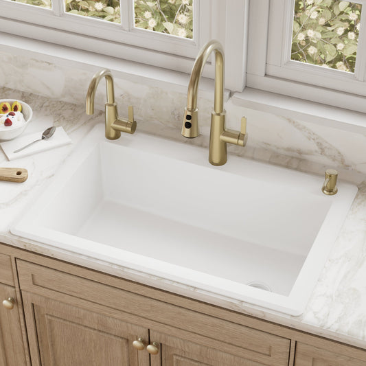 White Large Single Bowl Top Mount Sink 33"