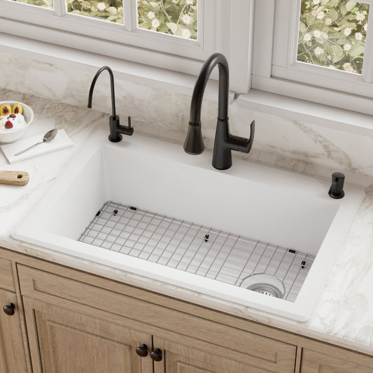 White Large Single Bowl Top Mount Sink 33"