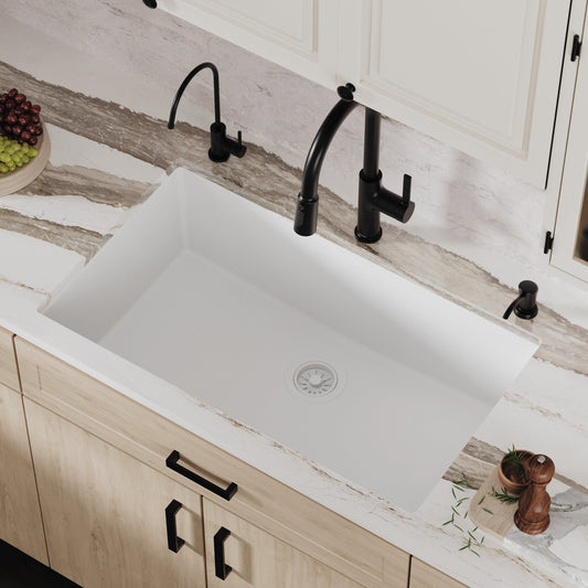 White Large Single Bowl Undermount Sink 32-3/8"