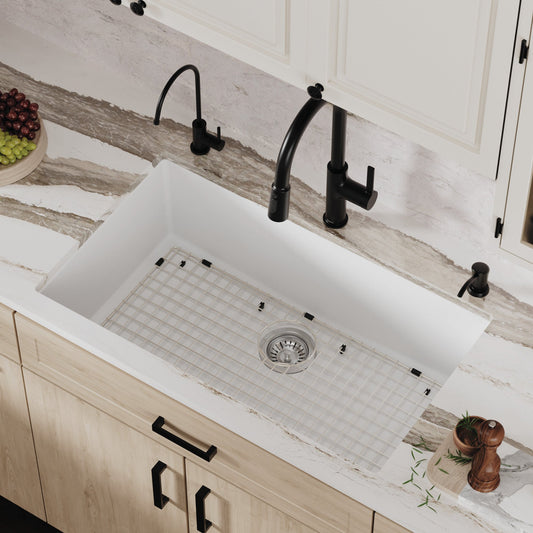 White Large Single Bowl Undermount Sink 32-3/8"