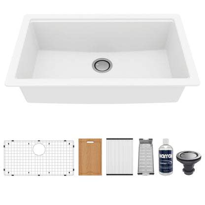 White Large Single Bowl Undermount Workstation Sink 32-3/8"