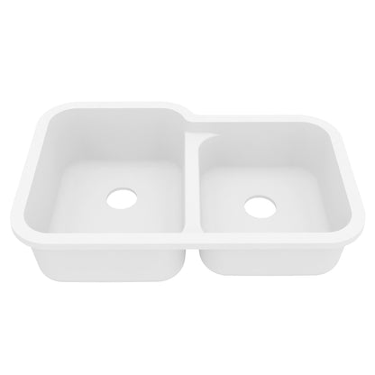 White Large/Small Bowl Seamless Undermount Sink 32-1/2"