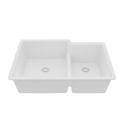 White Large/Small Bowl Undermount Sink 32-3/8"