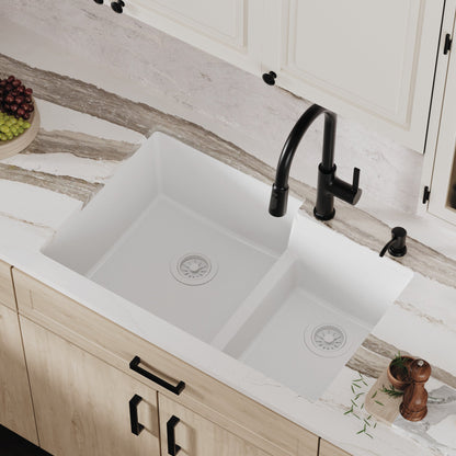 White Large/Small Bowl Undermount Sink 32-3/8"