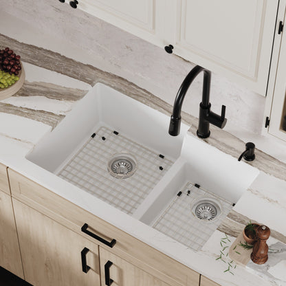 White Large/Small Bowl Undermount Sink 32-3/8"