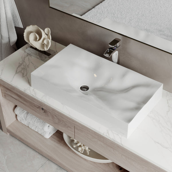 White Mirage Quartz Vessel Vanity Sink 32-1/8"