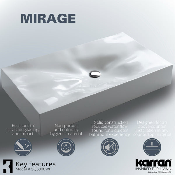 White Mirage Quartz Vessel Vanity Sink 32-1/8"