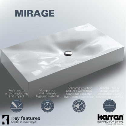 White Mirage Quartz Vessel Vanity Sink 32-1/8"